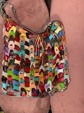 Jesslyn Blake Multicolor Woven Leather Hobo Bag - Vibrant Patchwork Design